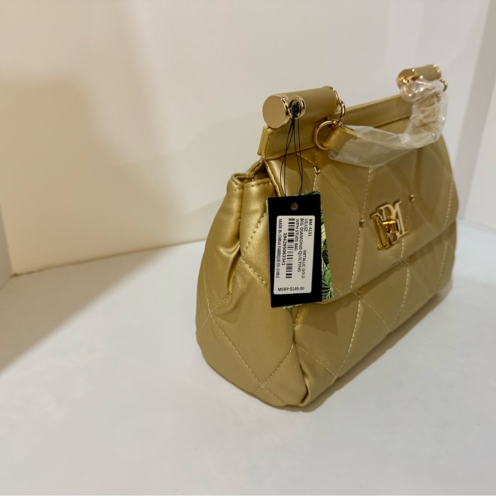 Badgley Mischka Gold Quilted Shoulder Bag - Picture 3 of 6